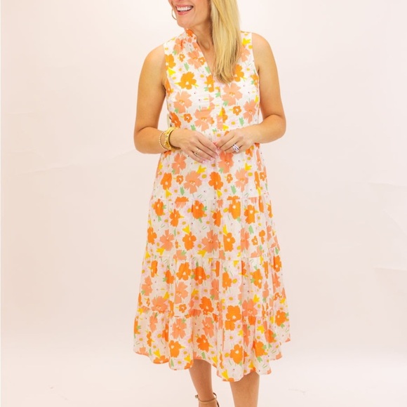 Karlie MARIGOLD DREAMS MAXI DRESS, ORANGE Floral‎ Midi Dress - Orange and White - Picture 2 of 6